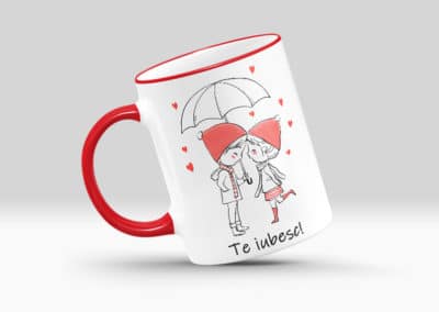 Cani Personalizate cu Buza si Maner Colorat Rosu Valentines -Europaper Brasov - Centru de printare